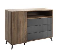 Composad | Cassettiera della Linea INFINITO con 1 Anta, 3 Cassetti e 1 Vano, Camera da Letto Moderna, (LxAxP) 132,8x94,6x47,1 cm, Grigio Titanio Laccato e Noce Brera, Made in Italy