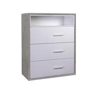COMPOSAD | Cassettiera della Linea MIPIACE con 3 Cassetti e 1 Vano, Cassettiera Camera da Letto e Cameretta, (LxAxP) 89,90x113,10x40 cm, Colore Cemento e Bianco Laccato, Made in Italy