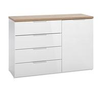 Composad | Cassettiera della Linea MUNDI con 4 Cassetti e 1 Anta, Cassettiera Bianca Camera da Letto, (LxAxP) 120x82,60x44,40 cm, Colore Rovere Oak Mielato e Bianco laccato, Made in Italy