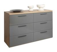 Composad | Cassettiera Doppia della Linea Sposami 6 Cassetti, per Camera da Letto, Cassettone, Mobile Contenitore, (LxAxP): 136,2x82,6x44,4 cm, Rovere Mielato e Grigio Titanio Laccato, Made In Italy