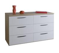 Composad | Cassettiera Doppia della Linea Sposami 6 Cassetti, per Camera da Letto, Cassettone, Mobile Contenitore, (LxAxP): 136,2x82,6x44,4 cm, Rovere Mielato e Grigio Cashmere Laccato, Made In Italy