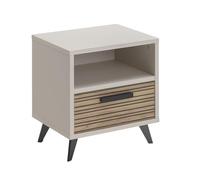 Composad | Comodino con 1 cassetto e 1 Vano Aperto della Linea Bravo per Camera da letto o Cameretta, (LxAxP): 50,4x55,5x40,5 cm, Colore Grigio Cashmere Topmatt e Strippedwood - Made In Italy