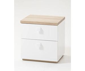 Composad | Comodino della Linea GLOBO con 2 Cassetti, Comodino Bianco Camera da Letto, (LxAxP) 45x48,10x40 cm, Rovere e Bianco Laccato, Made in Italy