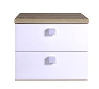 Composad | Comodino della Linea GLOBO con 2 Cassetti, Comodino Bianco Camera Da Letto, (LxAxP) 49,20x43,50x40 cm, Rovere Oak Mielato e Bianco laccato, Made in Italy
