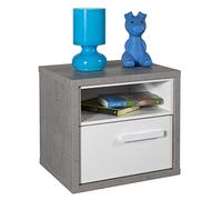 Composad | Comodino della Linea MIPIACE con 1 Cassetto e 1 Vano, Comodino Cameretta Piccolo, Camera da Letto, (LxAxP) 45x42,30x40 cm, Cemento e Bianco Laccato, Made in Italy