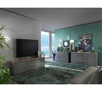 Composad | Ingresso - Soggiorno Completo della Linea GALAVERNA, Set di 3 mobili, Base multiuso, Porta TV, Mobile Contenitore, Grigio Titanio Laccato e Rovere Oak Mielato, Made in Italy