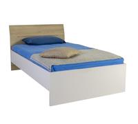 Composad | Letto 1 piazza e mezza della Linea Macchiato Teen, per Cameretta, Materasso 120x200 cm, (LxAxP): 125,8x93,7x211,8 cm, Grigio Cashmere laccato e Rovere Chiaro, Made In Italy