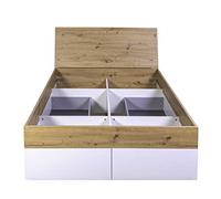 Composad | Letto della Linea GLOBO con 4 Cassetti Contenitori, Letto Una Piazza e Mezza Contenitore, (LxAxP) 125,80x95,60x220,20 cm, Colore Rovere Oak Mielato e Bianco laccato, Made in Italy