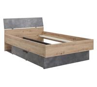 Composad | Letto della Linea LAFABRICA, Letto Una Piazza e Mezza con 1 Cassetto Contenitore, (LxAxP) 127,40x91,10x215 cm, Colore Rovere Oak Mielato e Grigio Tadao, Made in Italy