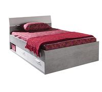 Composad | Letto della Linea MIPIACE con 2 Cassetti Contenitori e 1 vano, Letto Singolo Contenitore, (LxAxP) 96,40x87x206 cm, Colore Cemento e Bianco Laccato, Made in Italy