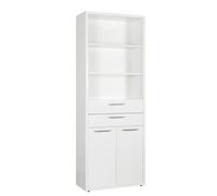 Composad | Libreria Alta della Linea DISEGNO con 2 Ante, 2 cassetti e 3 Vani, Libreria Scaffale Moderna, (LxAxP) 81,6x217,5x35,7 cm, Bianco Laccato, Ufficio, Soggiorno, Studio Made in Italy