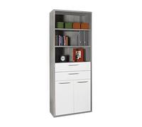 Composad | Libreria Alta della Linea DISEGNO con 2 Ante, 2 cassetti e 3 Vani, Libreria Scaffale Moderna, (LxAxP) 81,60x217,50x35,70 cm, Colore Cemento e Bianco Laccato, Ufficio, Made in Italy