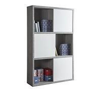 Composad | Libreria Alta della Linea PRATICO con 3 Ante Scorrevoli, Libreria Moderna Scaffale, (LxAxP) 120x195x35,60 cm, Cemento e Bianco Laccato, Soggiorno, Ufficio, Studio, Made in Italy