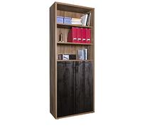 Composad | Libreria Alta Linea DAVINCI con 2 Ante, e 3 Vani, Libreria Scaffale Moderna, (LxAxP) 81,60x217,5x35,70 cm, Colore Noce Brera e Nero Chalet, per Studio, Soggiorno, Made in Italy