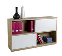 Composad | Libreria Bassa della Linea COLLEGIO con 2 Ante Scorrevoli e 6 Vani, Per Ufficio, Moderna ed Elegante, (LxAxP) 139,10x84x35,30 cm, colore Rovere Mielato e Bianco Laccato, Made in Italy