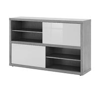 COMPOSAD | Libreria Bassa della Linea PRATICO con 2 Ante Scorrevoli, Mobile Multiuso, Cassettiera Ufficio, (LxAxP) 140x87x35,60 cm, Colore Grigio Cemento e Bianco Laccato, Made In Italy