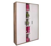 Composad | Libreria Con 2 Ante e 5 vani Aperti Della Linea LAPIS, Moderna e Spaziosa, Per ufficio o Soggiorno, (LxAxP) 129,7x189,2x35,3 cm, Colore Noce Brera e Cashmere, Made In Italy