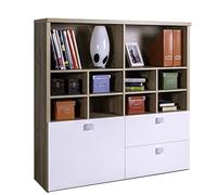 Composad | Libreria della Linea GLOBO con 2 Cassetti, 1 Anta, 10 Vani, Libreria Scaffale Moderna, (LxAxP) 131,40x130,50x35 cm, Colore Rovere Mielato e Bianco laccato, Cameretta, Made in Italy