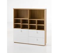 Composad | Libreria della Linea GLOBO con 2 Cassetti, 1 Anta e 10 Vani, Libreria Scaffale, (LxAxP) 120x130x35 cm, Colore Rovere e Bianco Laccato, Cameretta, Studio, Ufficio, Made in Italy