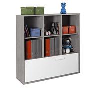 Composad | Libreria della Linea MIPIACE con 1 Cassettone Doppio e 6 Vani, Libreria Moderna Scaffale, (LxAxP) 119,90x120,90x35,70 cm, Cemento e Bianco Laccato, Cameretta, Made in Italy
