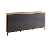 Composad | Madia della Linea CORNICE con 1 Anta e 3 Cassetti, Mobile Soggiorno, Porta TV, Moderno, (LxAxP) 185,2x86x40,7 cm, Rovere Oak Mielato e Grigio Titanio, Made in Italy
