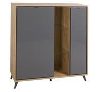 Composad | Madia della Linea CORNICE con 2 Ante e 2 Ripiani in Vetro, Mobile Soggiorno, Contenitore, (LxAxP) 123x125,6x40,7 cm, Rovere Oak Mielato e Grigio Titanio, Made in Italy