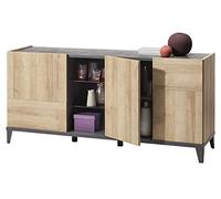 COMPOSAD | Madia della Linea VITTORIA con 3 Ante 1 Vano e 2 Ripiani, Credenza Soggiorno, Madia Moderna, Mobile Ingresso, (LxAxP) 180x84x45 cm, Colore Rovere e Grigio Tadao, Made in Italy