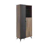 Composad | Mobile Colonna della Linea INFINITO con 2 Ante e 3 Vani con Luce Led, Credenza, Mobile Soggiorno, (LxAxP) 83,1x190x42,9 cm, Grigio Titanio Laccato e Noce Brera, Made in Italy