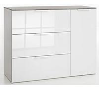 Composad | Mobile Contenitore della Linea GALAVERNA con 3 Cassetti e 1 Anta, Mobile Ingresso Archivio, Madia Bianca, (LxAxP) 120,10x93,50x45 cm, Cemento e Bianco Laccato, Made in Italy