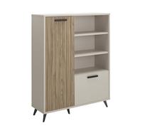 Composad | Mobile Contenitore Multiuso con 2 Ante e 3 Vani Aperti della Lina BRAVO, Mobile Cameretta Moderna, (LxAxP): 110,1x140x35,5 cm, Grigio Cashmere Topmatt e Strippedwood - Made In Italy