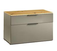 Composad | Mobile Panca della Linea GALAVERNA con 1 Cassetto e 1 Ribalta, Scarpiera Ingresso, Moderna, Dimensioni (LxAxP): 83x53.5x35.5 cm, Grigio Titanio Laccato, Rovere Miele, Made in Italy