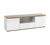 Composad | Mobile Porta Tv della Linea MUNDI con 2 Ante, 1 Ribalta e Luce LED, Porta Tv da Terra, (LxAxP) 160x51x40,50 cm, Colore Rovere Oak Mielato e Bianco laccato, Made in Italy