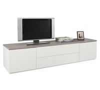 Composad | Mobile Porta Tv della Linea PRIVILEGIO con 2 Ante e 2 Ribalte, Porta Tv da Terra, (LxAxP) 200x45x44,20 cm, Colore Cemento e Bianco Laccato, Made in Italy