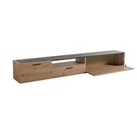 Composad | Mobile Porta Tv della Linea VITRUVIA con 1 Cassetto 1 Anta e 1 Ribalta, Porta Tv da Terra, (LxAxP) 269,60x42,10x40,30 cm, Colore Rovere Oak Mielato e Nero Chalet, Made in Italy