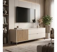 Composad | Mobile Porta TV della Linea ILAGO con 1 Anta e 2 Cassetti, Base Tv, Mobile Soggiorno, Mobile Contenitore (LxAxP): 40,7x60,8x182,8 cm, Grigio Cashmere Topmatt e Strippedwood