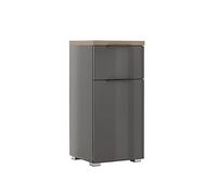 Composad | Mobiletto Bagno della Linea MUNDI con 1 Anta e 1 Cassetto, Armadietto, Mobile Multiuso Moderno, (LxAxP) 39,6x82,4x35 cm, Grigio Titanio Laccato e Rovere Mielato, Made in Italy