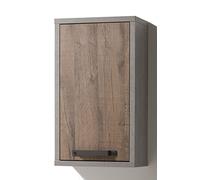 Composad | Pensile Bagno della linea LAFABRICA, Mobiletto Bagno, Contenitore Bagno, Colore Cemento e Anta Rovere Invecchiato, (LxAxP) 40x68,80x22 cm, Made in Italy
