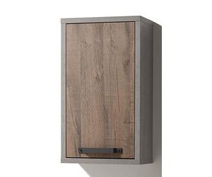 Composad | Pensile Bagno della linea LAFABRICA, Mobiletto Bagno, Contenitore Bagno, Colore Cemento e Anta Rovere Invecchiato, (LxAxP) 40x68,80x22 cm, Made in Italy