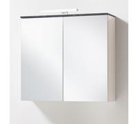 Composad | Pensile Bagno della Linea PROMESSA con 2 Ante a Specchio e Luce LED, Specchiera Con Contenitore, Arredo Bagno, (LxAxP): 39,6x65x22 cm, Grigio Cashmere Topmatt e Marmo Blunt, Made In Italy