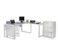 Composad | Scrivania angolare, Cassettiera e Libreria Bassa con 2 Ripiani della Linea DISEGNO, Set di 3 Mobili per Ufficio, Ufficio Moderno, Colore Bianco Laccato, Made in Italy