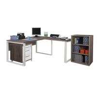 Composad | Scrivania angolare, Cassettiera e Libreria Bassa con 2 Ripiani della Linea DISEGNO, Set di 3 Mobili per Ufficio, Ufficio Moderno, Colore Rovere Sonoma e Bianco Laccato, Made in Italy