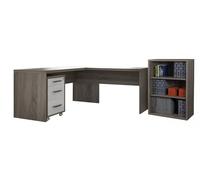Composad | Scrivania angolare, Cassettiera e Libreria con 2 ripiani della Linea DISEGNO, Set di 3 Mobili per Ufficio, (LxAxP) 138,2x74,5x160,5 cm, Rovere Sonoma e Bianco Laccato, Made in Italy