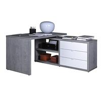 Composad | Scrivania Angolare con 3 Cassetti e 2 Vani, Scrivania Elegante da Ufficio, (LxAxP) 152,80x74,20x149,40 cm, Colore Grigio Cemento e Bianco Laccato