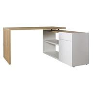 Composad | Scrivania Angolare della Linea ABILE con 1 Cassetto, 1 Anta e 1 Vano Aperto, per Ufficio e Home Office (LxAxP): 139,4x74,1x139,4 cm, Bianco Laccato e Rovere Mielato