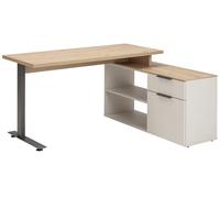 Composad | Scrivania Angolare della Linea PRONTO con 1 Anta, 1 Cassetto e 1 Vano, Scrivania Ufficio e Home Office, (LxAxP):149,5x120x74,2 cm, Grigio Cashmere Topmatt e Rovere Mielato