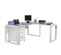 Composad | Scrivania Angolare e Cassettiera con 3 Cassetti e Serratura della Linea DISEGNO, Set di 2 Mobili per Ufficio, (LxAxP) 170x74,50x80+90 cm, Bianco Laccato, Made in Italy