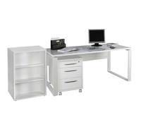 Composad | Scrivania, Cassettiera e Libreria Bassa con 2 Ripiani della Linea Disegno, Set di 3 Mobili per Ufficio, Ufficio Moderno, Colore Bianco Laccato, Made in Italy