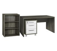 Composad | Scrivania, Cassettiera e Libreria Bassa con 2 Ripiani della Linea Disegno, Set di 3 Mobili per Ufficio, Ufficio Moderno, Colore Rovere Sonoma e Bianco Laccato, Made in Italy