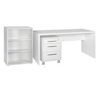 Composad | Scrivania, Cassettiera e Libreria Bassa con 2 Ripiani della Linea Disegno, Set di 3 Mobili per Ufficio, Ufficio Moderno, Colore Bianco Laccato, Made in Italy