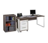 Composad | Scrivania, Cassettiera e Libreria Bassa con 2 Ripiani della Linea Disegno, Set di 3 Mobili per Ufficio, Ufficio Moderno, Colore Rovere Sonoma e Bianco Laccato, Made in Italy